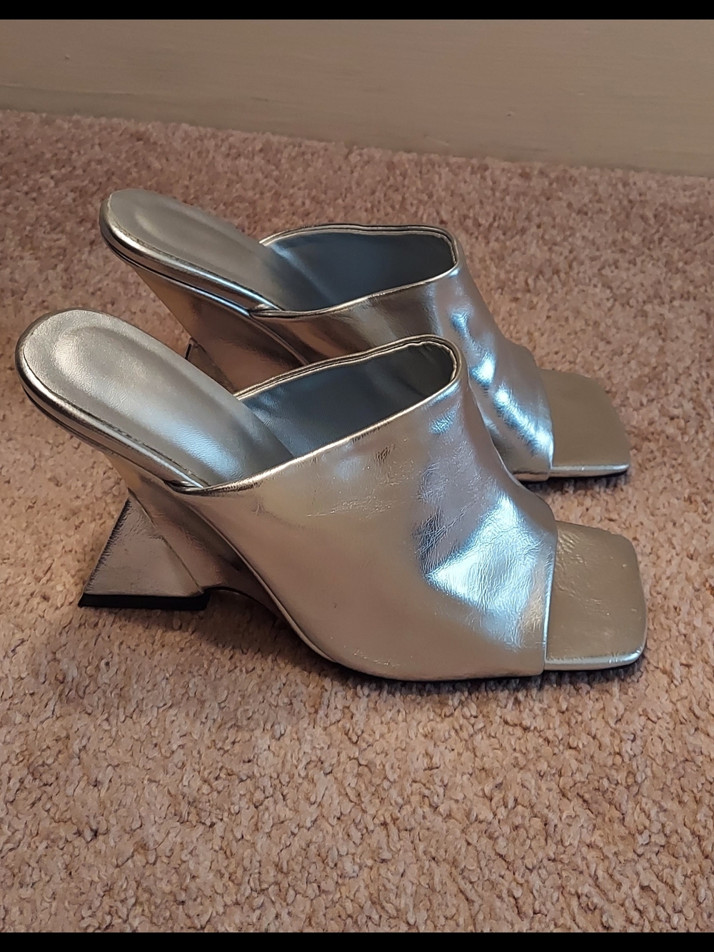 Women’s Metallic Silver Open-Toe Mule Heels